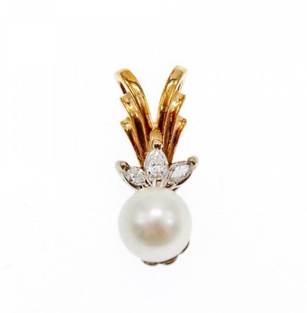 14 K Yellow Gold Pearl & Sapphires Pendant